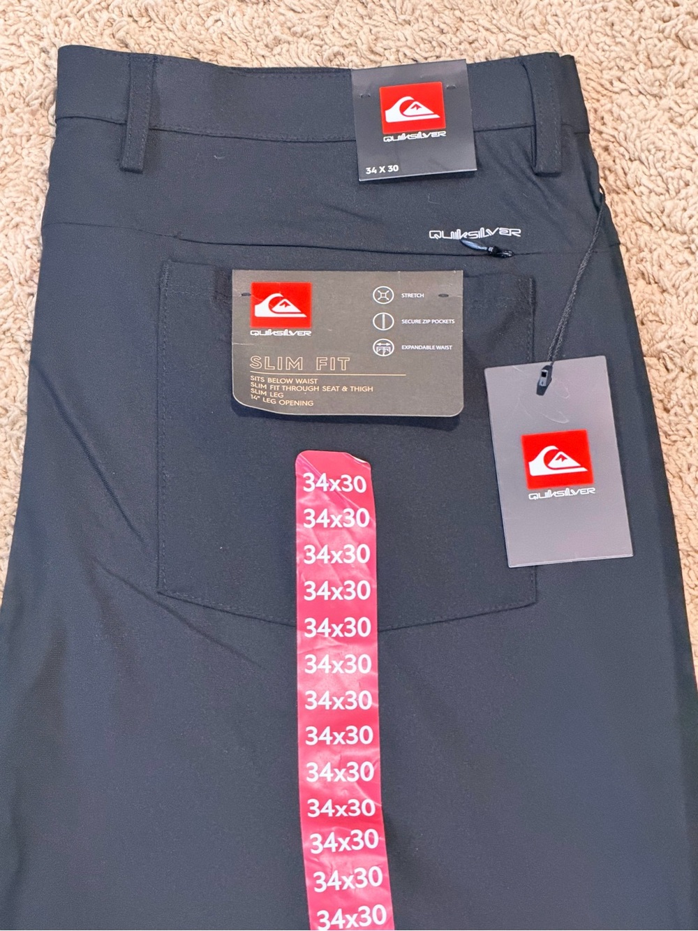 Quicksilver Pants Mens 34/30 Black Slim Fit Tech Golf Performance Chino NWT $78 - Picture 2 of 5